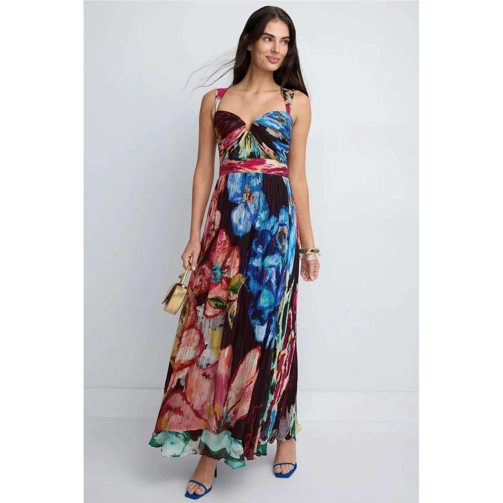 SAAKSHA & KINNI Floral Print Pleated Maxi Dress Multi Color XS